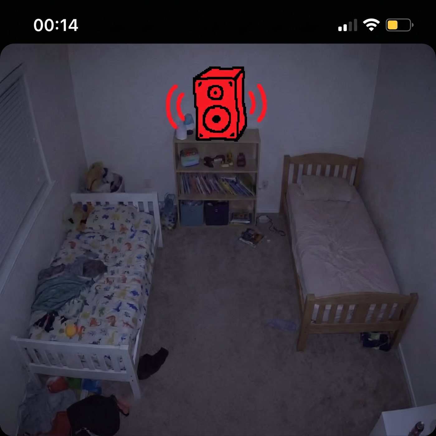 A hand-drawn diagram showing a room speaker's sound filling the whole room